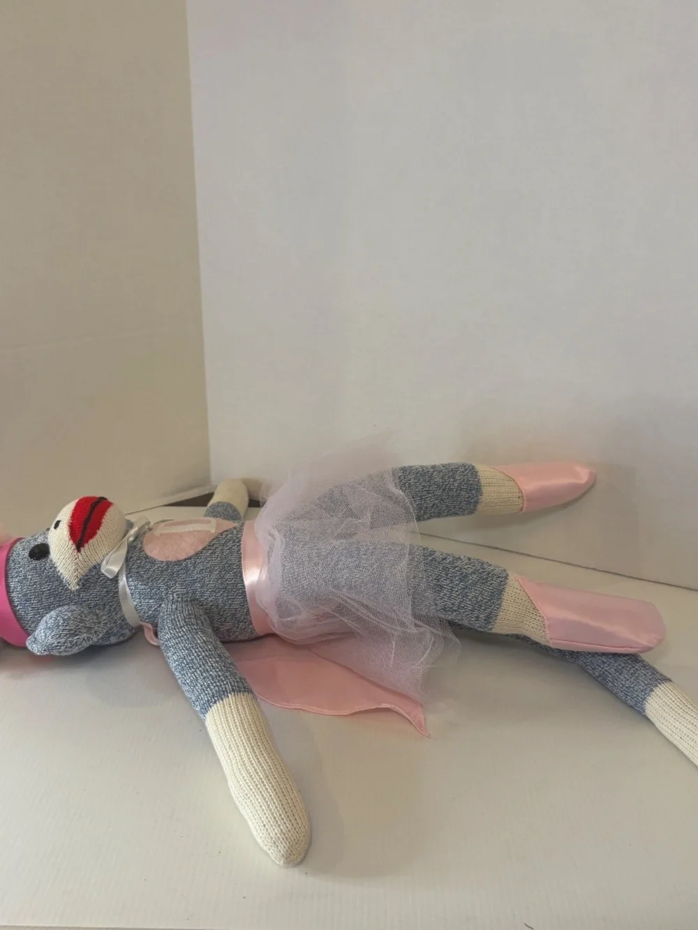 Vintage Handmade Sock Monkey Girl Doll Ballerina/Super Hero Cape Folk Art